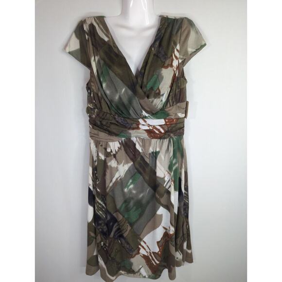 Coldwater Creek Empire Waist A Line Brown Green Abstract‎ Dress Sz. 10 Whimsical - Picture 1 of 11